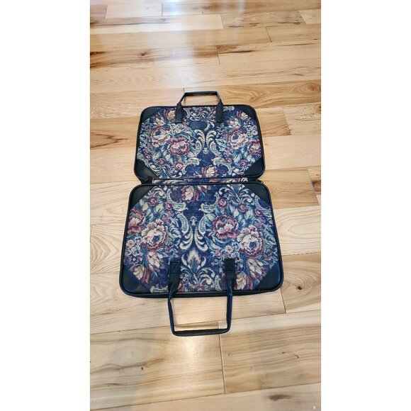 Vintage Floral Tapestry Briefcase With Faux Leather Accents & Dual Handles - Picture 15 of 16
